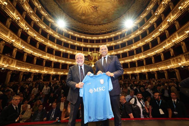 press conference, PK, Pressekonferenz at the San Carlo Theater to present the new SSC Napoli coach, Massimiliano Allegri, pictured with club president Aurelio De Laurentiis, in Naples (Italy) July 14, 2026.  Copyright: xAlessandroxGarofalo LaPressex