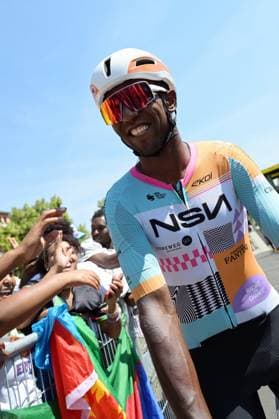Eritrean Biniam Girmay of NSN Cycling Team pictured at the start of stage 10 of the 2026 Tour de France cycling race, a stage of 167km from Aurillac to Le Lioran, on Tuesday 14 July 2026. The 113th edition of the Tour de France starts on Saturday 4 July in Barcelona, Spain, and will finish in Paris, France on the 26th of July. DAVIDxPINTENS  x181108928x