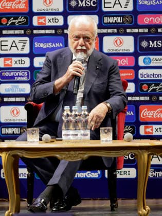 Presentation of Napoli New Head Coach Massimiliano Allegri Aurelio De Laurentiis during Presentation of SSC Napoli™s new manager, Massimiliano Allegri, at the Teatro San Carlo in Naples on 14 July 2026. _BPH0862 Copyright: xAntonioxBalascox