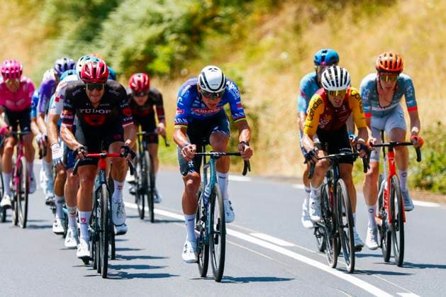Tour de France 2026 Stage 10 LE LIORAN, FRANCE - JULY 14 : Haller Marco (AUT) of Tudor Pro Cycling Team, Van Der Poel Mathieu (NED) of Alpecin - Premier Tech in action during stage 10 of the 113rd edition of Tour de France an UCI World Tour 2.UWT cycling road race stage for Men Elite of 167 km with start in Aurillac and finish in Le Lioran on July 14, 2026 in Le Lioran, France, 14 07 2026 Le Lioran France  Copyright: xLucaxBettinix