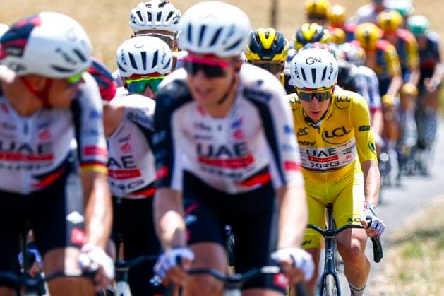 Tour de France 2026 Stage 10 LE LIORAN, FRANCE - JULY 14 : Pogacar Tadej (SLO) of UAE Team Emirates XRG in action during stage 10 of the 113rd edition of Tour de France an UCI World Tour 2.UWT cycling road race stage for Men Elite of 167 km with start in Aurillac and finish in Le Lioran on July 14, 2026 in Le Lioran, France, 14 07 2026 Le Lioran France  Copyright: xLucaxBettinix