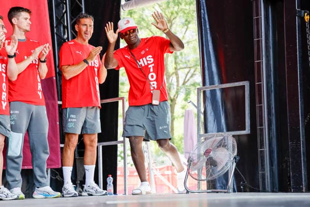 Breel Embolo , Schweiz, Schweizer Nationalteam Empfang Zürich, WM-Rückkehr der Schweizer Nati, Empfang nach der WM 2026, 2026, 14.07.2026, Turbinenplatz, Zürich, Schweiz Zürich Turbinenplatz Schweiz *** Breel Embolo, Switzerland, Swiss National Team Welcome Ceremony in Zurich, World Cup Return of the Swiss National Team, Welcome Ceremony after the 2026 World Cup, 2026, July 14, 2026, Turbinenplatz, Zurich, Switzerland, Zurich, Turbinenplatz, Switzerland Copyright: xGrantxHubbsx