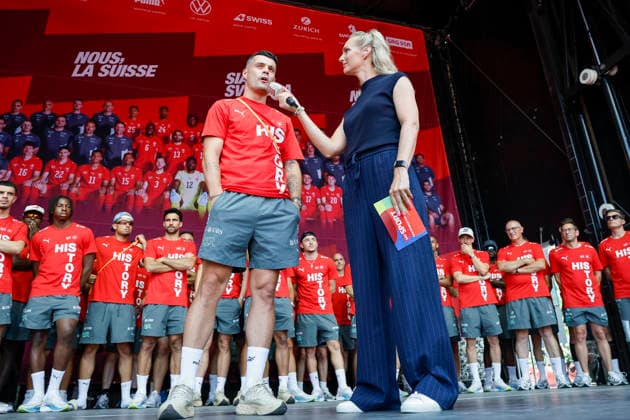 Granit Xhaka im Interview , Schweiz, Schweizer Nationalteam Empfang Zürich, WM-Rückkehr der Schweizer Nati, Empfang nach der WM 2026, 2026, 14.07.2026, Turbinenplatz, Zürich, Schweiz Zürich Turbinenplatz Schweiz *** Interview with Granit Xhaka, Switzerland, Swiss National Team Welcome Ceremony in Zurich, Swiss National Team s Return from the World Cup, Welcome Ceremony After the 2026 World Cup, 2026, July 14, 2026, Turbinenplatz, Zurich, Switzerland, Zurich, Turbinenplatz, Switzerland Copyright: xGrantxHubbsx
