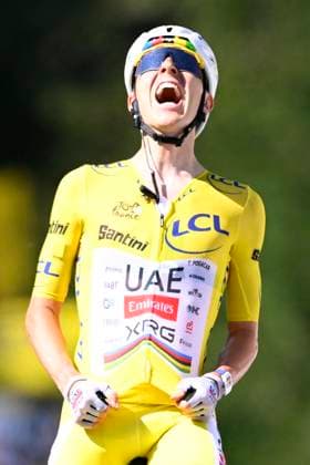 Tour de France 2026 Stage 10 LE LIORAN, FRANCE - JULY 14 :Pogacar Tadej (SLO) of UAE Team Emirates XRG celebrating his victory during stage 10 of the 113rd edition of Tour de France an UCI World Tour 2.UWT cycling road race stage for Men Elite of 167 km with start in Aurillac and finish in Le Lioran on July 14, 2026 in Le Lioran, France, 14 07 2026 Le Lioran France  Copyright: xTomasxSiskx