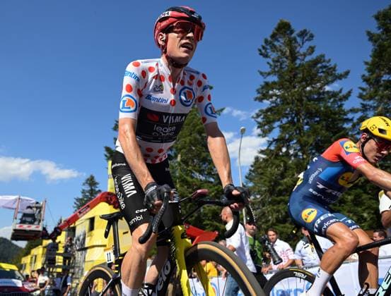 Danish Jonas Vingegaard of Team Visma-Lease a Bike crosses the finish line of the stage 10 of the 2026 Tour de France cycling race, a stage of 167km from Aurillac to Le Lioran, on Tuesday 14 July 2026. The 113th edition of the Tour de France starts on Saturday 4 July in Barcelona, Spain, and will finish in Paris, France on the 26th of July. DAVIDxPINTENS  x181133304x