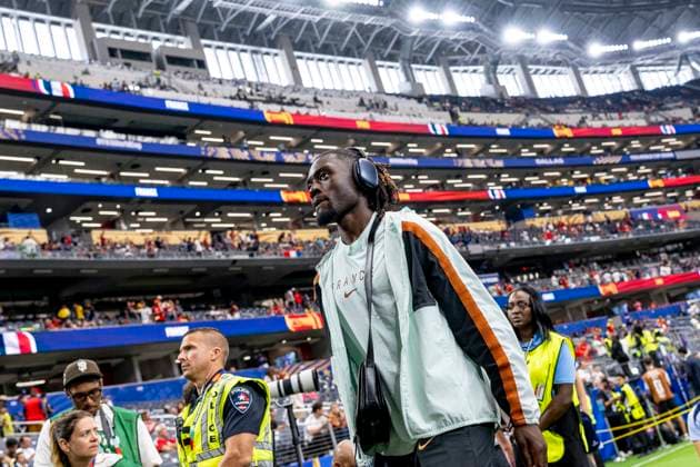 DALLAS - Bradley Barcola of France during the 2026 World Cup match between France and Spain at Dallas Stadium on July 14, 2026, in Dallas, United States. (Photo by Stefan Koops EYE4IMAGES DeFodi Images) - *** DALLAS Bradley Barcola of France during the 2026 World Cup match between France and Spain at Dallas Stadium on July 14, 2026, in Dallas, United States. Photo by Stefan Koops, EYE4IMAGES, DeFodi Images