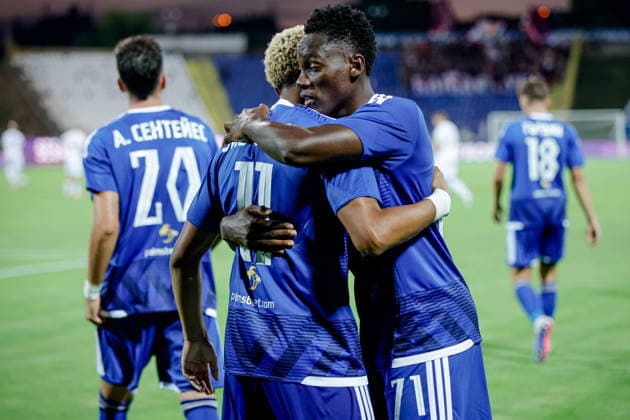 Football - UEFA Champion™s League - 1st qualifying round - PFC Levski vs Borac Banja Luka - 14.07.2026 SOFIA, BULGARIA - JULY 14: Oliver Kamdem, 71 of PFC Levski and Armstrong Oko-Flex, 11 of PFC Levski during the UEFA Champion™s League 2026 27 Qualifying Round first leg match between PFC Levski vs FK Borac (Banja Luka) at Georgi Asparuhov Stadium on July 14th, 2026 in Sofia, Bulgaria. Copyright: xYulianxTodorovx