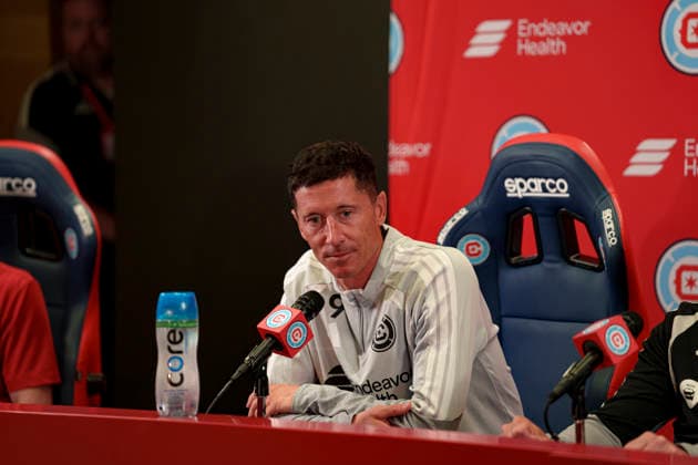 Robert Lewandowski seen during Robert Lewandowski and Chicago Fire press conference, PK, Pressekonferenz (Martin Murillo Ball Raw Images) Loule Estadio Algarve Portugal Copyright: xMartinxMurillox rl3