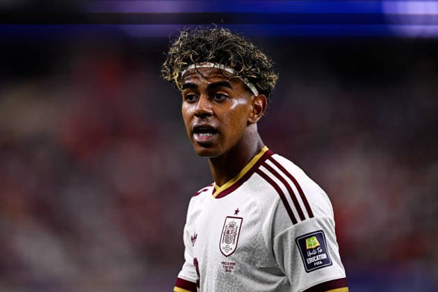 2026-07-14 France v Spain - Semi Final - FIFA World Cup, WM, Weltmeisterschaft, Fussball 2026 ARLINGTON, UNITED STATES - JULY 14: Lamine Yamal of Spain during the Semi Final - FIFA World Cup 2026 match between France and Spain at Dallas Stadium on July 14, 2026 in Arlington, Texas. (Photo by Pablo Morano BSR Agency) Arlington United States Content not available for redistribution in The Netherlands directly or indirectly through any third parties. Copyright: xBSRxAgencyx