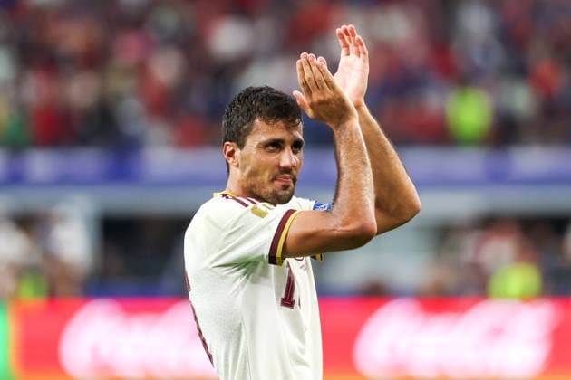 RECORD DATE NOT STATED FIFA World Cup, WM, Weltmeisterschaft, Fussball 2026 - Semifinal - France v Spain Rodri player of Spain celebrates qualifying for the FIFA World Cup final after a 2 0 victory over France at Dallas Stadium, in Texas, United States, on Tuesday, July 14, 2026.(Foto: Vanessa Carvalho Brazil Photo Press IMAGO) Sports Copyright: xVanessaxCarvalhox