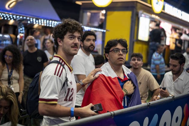 Hundreds watch France-Spain semifinal in Beirut BEIRUT, LEBANON - JULY 14: Hundreds of people gather in Beirut, Lebanon, to watch the semifinal match between the national football teams of France and Spain on a giant screen set up in the city, on July 14, 2026. Adri Salido Anadolu Beirut Lebanon. Editorial use only. Please get in touch for any other usage.  Copyright: x2026xAnadoluxAdrixSalidox