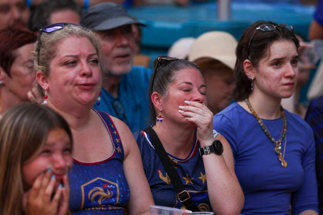 People watch Spain vs France during Bastille Day celebration in New York Supporters of France react to the Spain vs France World Cup game during the Maison Provence Bastille Day celebration and World Cup watch party in the Brooklyn borough of New York, New York, USA, 14 July 2026. NEW YORK NEW YORK UNITED STATES  Copyright: xSARAHxYENESELx