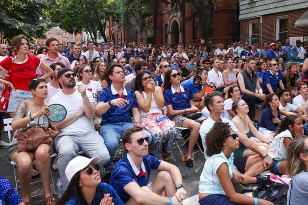 People watch Spain vs France during Bastille Day celebration in New York Supporters of France react to the Spain vs France World Cup game during the Maison Provence Bastille Day celebration and World Cup watch party in the Brooklyn borough of New York, New York, USA, 14 July 2026. NEW YORK NEW YORK UNITED STATES  Copyright: xSARAHxYENESELx