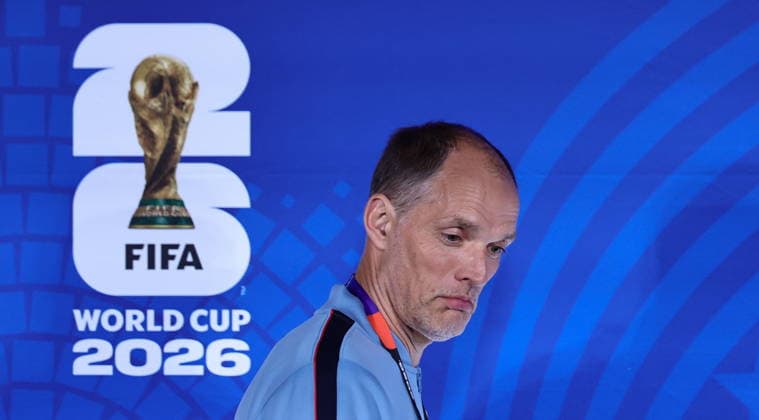 FIFA World Cup, WM, Weltmeisterschaft, Fussball 2026 - England press conference, PK, Pressekonferenz England™s head coach Thomas Tuchel attends a press conference in Atlanta, Georgia, USA, 14 July 2026. England will face Argentina on 15 July in thier FIFA World Cup 2026 semi final match. Atlanta United States  Copyright: xRONALDxWITTEKx
