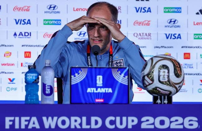 FIFA World Cup, WM, Weltmeisterschaft, Fussball 2026 - England press conference, PK, Pressekonferenz England™s head coach Thomas Tuchel attends a press conference in Atlanta, Georgia, USA, 14 July 2026. England will face Argentina on 15 July in thier FIFA World Cup 2026 semi final match. Atlanta United States  Copyright: xRONALDxWITTEKx