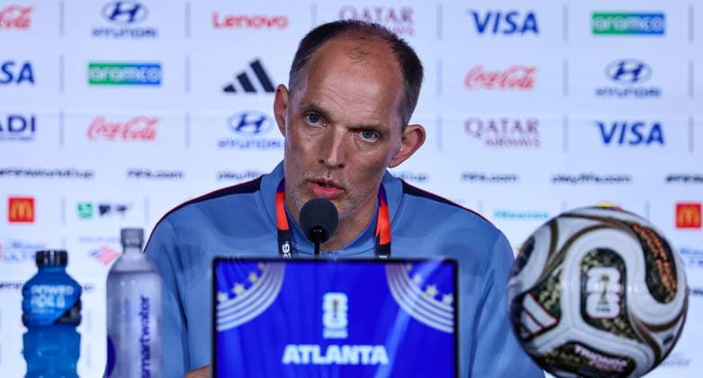 FIFA World Cup, WM, Weltmeisterschaft, Fussball 2026 - England press conference, PK, Pressekonferenz England™s head coach Thomas Tuchel gives a press conference in Atlanta, Georgia, USA, 14 July 2026. England will face Argentina on 15 July in thier FIFA World Cup 2026 semi final match. Atlanta United States  Copyright: xRONALDxWITTEKx