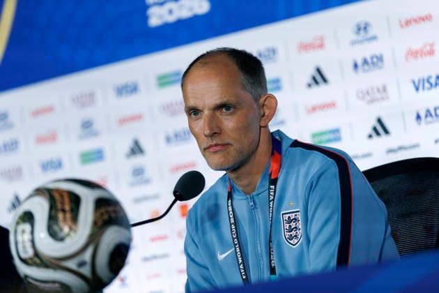 FIFA World Cup, WM, Weltmeisterschaft, Fussball 2026 - England press conference, PK, Pressekonferenz England™s head coach Thomas Tuchel gives a press conference in Atlanta, Georgia, USA, 14 July 2026. England will face Argentina on 15 July in thier FIFA World Cup 2026 semi final match. Atlanta GEORGIA United States  Copyright: xWILLxOLIVERx