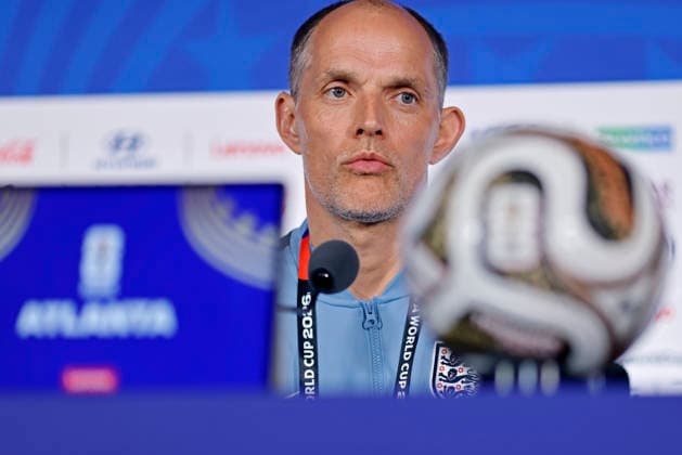 July 14, 2026, Atlanta, Georgia, United States: Thomas Tuchel, head coach of the England speaks during the press conference, PK, Pressekonferenz of England one day ahead of the FIFA World Cup, WM, Weltmeisterschaft, Fussball 2026 semifinal match between England and Argentina at Atlanta Stadium (Mercedes-Benz Stadium) in Atlanta, Georgia, United States on July 14, 2026. Photo: DiaEsportivo Atlanta United States - ZUMAh208 20260714_zsp_h208_001 Copyright: xHeulerxAndreyx