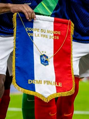 DALLAS - detail of the France match pennant during the 2026 World Cup match between France and Spain at Dallas Stadium on July 14, 2026, in Dallas, United States. (Photo by Stefan Koops EYE4IMAGES DeFodi Images) - *** DALLAS: A close-up of the France match pennant during the 2026 World Cup match between France and Spain at Dallas Stadium on July 14, 2026, in Dallas, United States. Photo by Stefan Koops, EYE4IMAGES, DeFodi Images