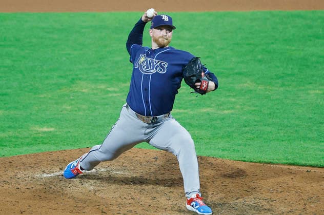 American League pitcher Drew Rasmussen throws against the National League in the seventh inning in the 2026 MLB, Baseball Herren, USA All-Star Game at Citizens Bank Park in Philadelphia, Pennsylvania, on Tuesday, July 14, 2026.  PHI20260714950 LAURENCExKESTERSON