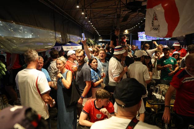World Cup Fans 14 July 2026, Atlanta - FIFA World Cup, WM, Weltmeisterschaft, Fussball Football - Argentina and England Fans in Atlanta - England fans - Photo: Charlotte Wilson Offside. Atlanta USA *** WM-Fans 14. Juli 2026, Atlanta FIFA-Fußball-Weltmeisterschaft Fans aus Argentinien und England in Atlanta England-Fans Foto: Charlotte Wilson Abseits Atlanta, USA  Copyright: xCharlottexWilsonx xOffsidexOffside