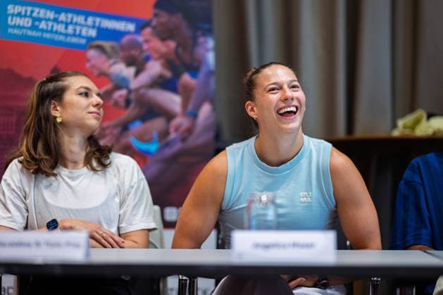 LUCERNE, SWITZERLAND - JULY 15: Swiss pole vaulter Angelica Moser during the Spitzenleichtathletik Luzern - press conference, PK, Pressekonferenz at the Hotel Continental Park on July 15, 2026 in Lucerne, Switzerland. Lucerne Switzerland Copyright: xBEAUTIFULxSPORTS TobiasxLacknerx