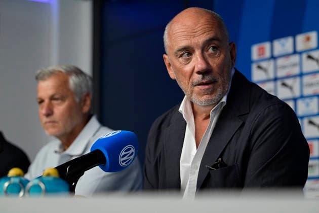 FOOTBALL : ConfÃ rence de prÃ sentation GrÃ gory Lorenzi & Bruno Genesio - 15 07 2026 StÃ phane Richard (President OM) MarseilleFrance  Copyright: xWilliamxCannarellax