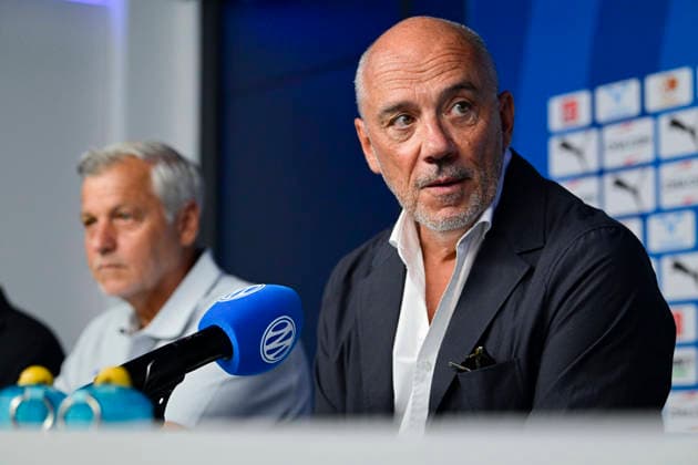FOOTBALL : ConfÃ rence de prÃ sentation GrÃ gory Lorenzi & Bruno Genesio - 15 07 2026 StÃ phane Richard (President OM) MarseilleFrance  Copyright: xWilliamxCannarellax