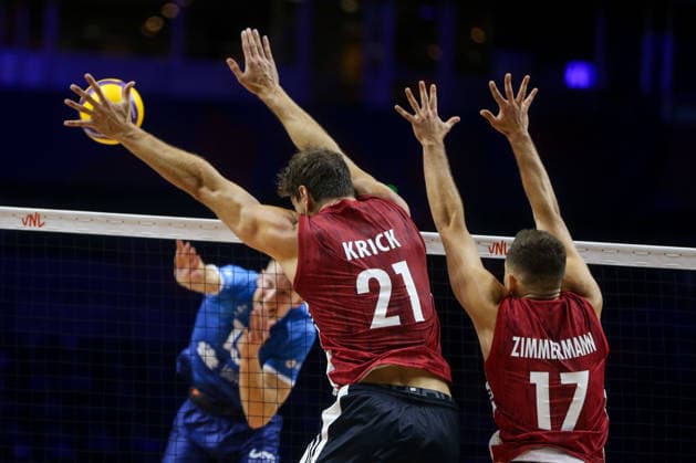 Germany v Slovenia - Men s Volleyball Nations League BELGRADE, SERBIA - JULY 15: Krick of Germany competes during the Men s Volleyball Nations League match between Germany and Slovenia on July 15, 2026 in Belgrade, Serbia. Filip Stevanovic Anadolu Belgrade Serbia. Editorial use only. Please get in touch for any other usage.  Copyright: x2026xAnadoluxFilipxStevanovicx
