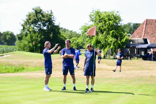 Gent s assistant coach Hans Cornelis, Gent s head coach Rik De Mil and Gent s assistant coach Dwight Waeytens pictured during a teambuilding activity at the summer training camp of Belgian first division soccer team KAA Gent in De Lutte, Losser, the Netherlands on Wednesday 15 July 2026, to prepare for the upcoming 2026-2027 season. TOM GOYVAERTS TomxGoyvaerts  x181186251x