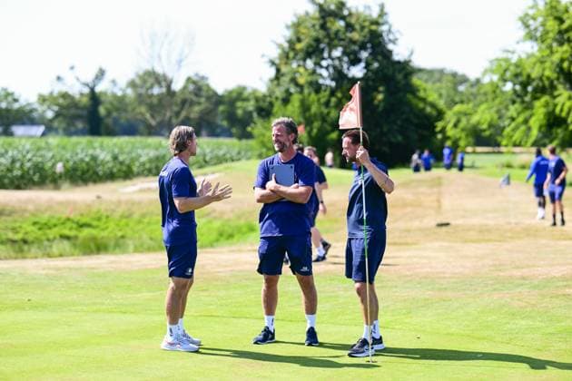 Gent s assistant coach Hans Cornelis, Gent s head coach Rik De Mil and Gent s assistant coach Dwight Waeytens pictured during a teambuilding activity at the summer training camp of Belgian first division soccer team KAA Gent in De Lutte, Losser, the Netherlands on Wednesday 15 July 2026, to prepare for the upcoming 2026-2027 season. TOM GOYVAERTS TomxGoyvaerts  x181186263x