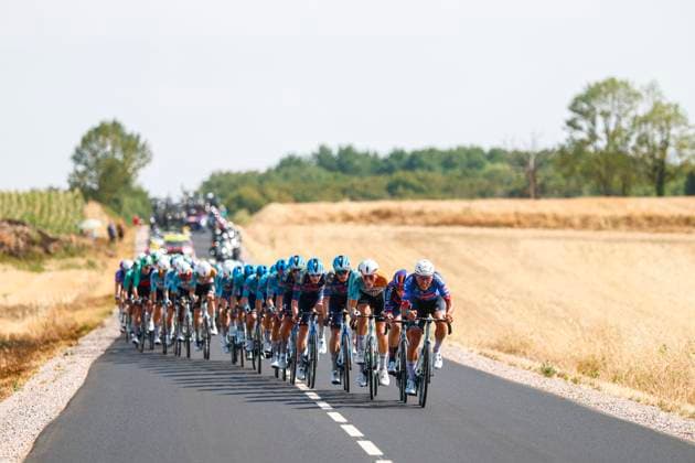 Tour de France 2026 Stage 11 NEVERS, FRANCE - JULY 15 : Dillier Silvan (SUI) of Alpecin Premier Tech leading the peloton during stage 11 of the 113rd edition of Tour de France an UCI World Tour 2.UWT cycling road race stage for Men Elite of 161 km with start in Vichy and finish in Nevers on July 15, 2026 in Nevers, France, 15 07 2026 Nevers France  Copyright: xLucaxBettinix
