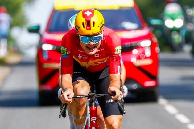 Tour de France 2026 Stage 11 NEVERS, FRANCE - JULY 15 : Charmig Anthon (DEN) of Uno-X Mobility leading the escape pack during stage 11 of the 113rd edition of Tour de France an UCI World Tour 2.UWT cycling road race stage for Men Elite of 161 km with start in Vichy and finish in Nevers on July 15, 2026 in Nevers, France, 15 07 2026 Nevers France  Copyright: xLucaxBettinix