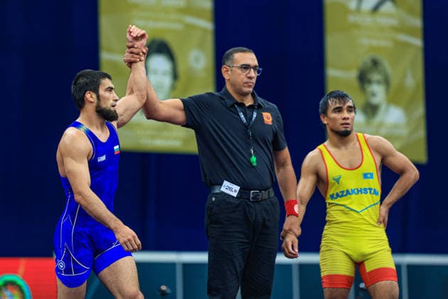 Wrestling Ranking Series Polyak & Janos & Istvan Memorial 65kg FS - Shamil Alievich Mamedov (BUL) df. Adil Ospanov (KAZ) *** Wrestling Ranking Series: Janos Istvan Polyak Memorial, 65 kg Freestyle: Shamil Alievich Mamedov (BUL) def. Adil Ospanov (KAZ) Copyright: xUnitedxWorldxWrestlingx xAmirrezx United World Wrestling Kadir C