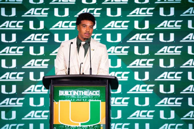 July 15, 2026: Miami quarterback Darian Mensah during the 2026 ACC Football Kickoff at Hilton Uptown Charlotte in Charlotte, NC. ( CSM) Charlotte United States - ZUMAc04_ 20260715_zma_c04_046 Copyright: xScottxKinserx