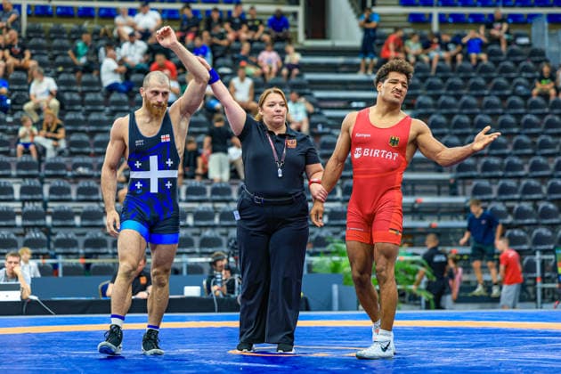 Wrestling Ranking Series Polyak & Janos & Istvan Memorial 86kg FS - Vladimeri Gamkrelidze (GEO) df. Lucas Marco Kahnt (GER) *** Wrestling Ranking Series: Janos Istvan Polyak Memorial, 86 kg Freestyle: Vladimeri Gamkrelidze (GEO) def. Lucas Marco Kahnt (GER) Copyright: xUnitedxWorldxWrestlingx xAmirrezx United World Wrestling Kadir C