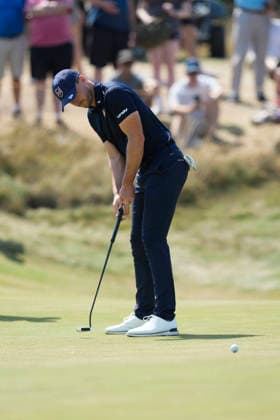 SOUTHPORT, ENGLAND - JULY 15: Laurie Canter (ENG) putts on the eleventh green during practice at the 154th Open Championship at the Royal Birkdale Golf Club, Southport on July 15, 2026 in Merseyside, England The 154th British Open Championship