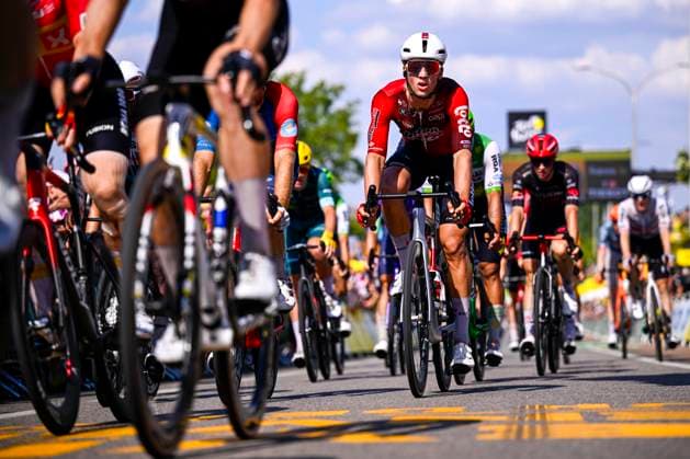 Tour de France 2026 Stage 11 NEVERS, FRANCE - JULY 15 : Rider of Team Lotto Intermarche at the finish line during stage 11 of the 113rd edition of Tour de France an UCI World Tour 2.UWT cycling road race stage for Men Elite of 161 km with start in Vichy and finish in Nevers on July 15, 2026 in Nevers, France, 15 07 2026 Nevers France  Copyright: xTomasxSiskx