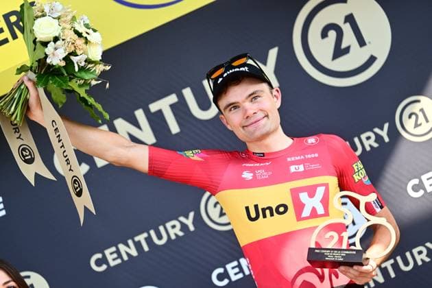 Tour de France 2026 Stage 11 NEVERS, FRANCE - JULY 15 : Waerenskjold Soren (NOR) of Uno-X Mobility on the podium, most combative rider of the day during stage 11 of the 113rd edition of Tour de France an UCI World Tour 2.UWT cycling road race stage for Men Elite of 161 km with start in Vichy and finish in Nevers on July 15, 2026 in Nevers, France, 15 07 2026 Nevers France  Copyright: xPeterxDexVoechtx