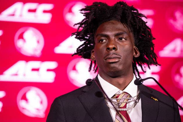 July 15, 2026: Florida State cornerback JaÃ¢â‚¬â ¢Bril Rawls talks to the media at the 2026 ACC Football Kickoff at Hilton Uptown Charlotte in Charlotte, NC. ( CSM) Charlotte United States - ZUMAc04_ 20260715_zma_c04_065 Copyright: xScottxKinserx