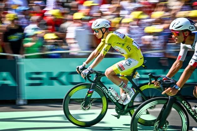 Slovenian Tadej Pogacar of UAE Team Emirates XRG crosses the finish line of the stage 11 of the 2026 Tour de France cycling race, a stage of 161km from Vichy to Nevers, on Wednesday 15 July 2026. The 113th edition of the Tour de France starts on Saturday 4 July in Barcelona, Spain, and will finish in Paris, France on the 26th of July. JASPERxJACOBS  x181194102x