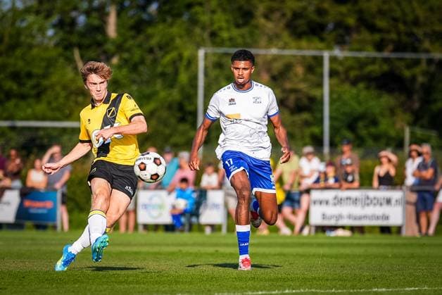 BURGH-HAAMSTEDE , 15-07-2026 , Sportpark van Zuijen , season 2026 2027, Dutch preseason friendly football , Match between NAC Breda and HSV Hoek , picture shows NAC Breda player Max Balard scores the 1-0 NAC - HSV Hoek (friendly)  x205042809x Copyright: