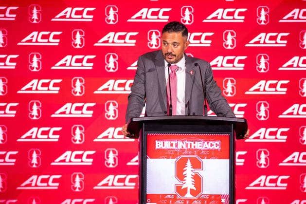 July 15, 2026: Stanford head coach Tavita Pritchard talks to the media at the 2026 ACC Football Kickoff at Hilton Uptown Charlotte in Charlotte, NC. ( CSM) Charlotte United States - ZUMAc04_ 20260715_zma_c04_084 Copyright: xScottxKinserx