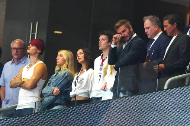 David Beckham emotional ahead of kick-off, with , Victoria Beckham, Romeo Beckham, Cruz Beckham and Harper Beckham England v Argentina, 2026 FIFA World Cup, WM, Weltmeisterschaft, Fussball Semi Final, Football, Atlanta Stadium, Atlanta, Georgia, USA - 15 Jul 2026Atlanta Atlanta Stadium Georgia (GA) United States of America  Copyright: xJavierxGarcia Shutterstockx 16992264aq
