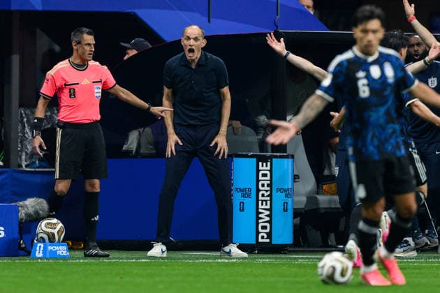 260715 Head coach Thomas Tuchel of England reacts during the FIFA World Cup, WM, Weltmeisterschaft, Fussball 2026 semifinal football match between England and Argentina on July 15, 2026 in Atlanta. Photo: Joel Marklund BILDBYRAN kod JM JM0828 bbeng fotboll football soccer fotball vm fotbolls-vm fotball-vm fotbolls-vm 2026 fifa world cup 2026 semifinal england argentina *** July 15, 2026: England head coach Thomas Tuchel reacts during the 2026 FIFA World Cup soccer semifinal match between England and Argentina on July 15, 2026 in Atlanta. Photo by Joel Marklund, BILDBYRAN. Code: JM JM0828 bbeng soccer football soccer World Cup soccer World Cup 2026 FIFA World Cup 2026 semifinal England Argentina  Copyright: JOELxMARKLUND BB260715JM031