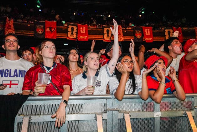 Fans watch England v Argentina at the O2 Forum, Kentish Town, London, 15 July 2026 Emotions are high with the England fans as they react to the highs and lows of the first half as they watch a live broadcast of the FIFA World Cup, WM, Weltmeisterschaft, Fussball Semi-Final between England and Argentina at the O2 Forum in Kentish Town, in London, Britain, 15 July 2026., Credit:JAMES COOK Avalon  Copyright: xJAMESxCOOKx xAvalonx 1116738322