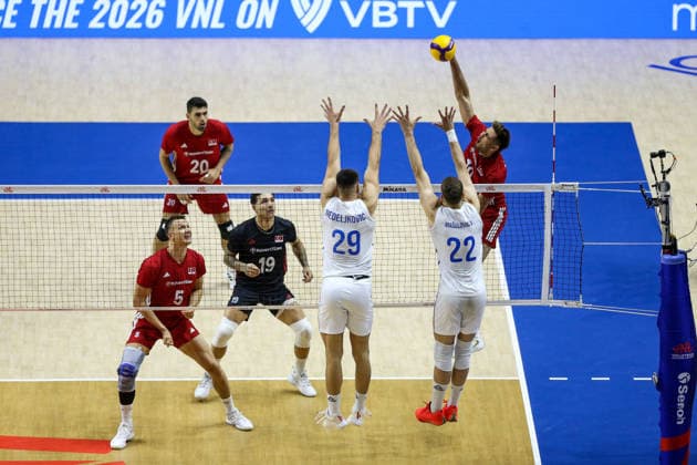 Serbia v Turkiye - Men s Volleyball Nations League BELGRADE, SERBIA - JULY 15: Players compete during the Men s Volleyball Nations League match between Serbia and Turkiye in Belgrade, Serbia on July 15, 2026. Filip Stevanovic Anadolu Belgrade Serbia. Editorial use only. Please get in touch for any other usage.  Copyright: x2026xAnadoluxFilipxStevanovicx