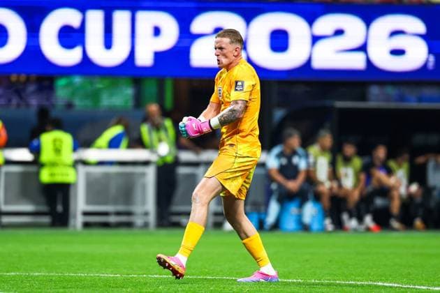 RECORD DATE NOT STATED FIFA World Cup, WM, Weltmeisterschaft, Fussball 2026 - Semifinal - England v Argentina Jordan Pickford Goalkeeper of England celebrates Anthony Gordon s goal during the FIFA World Cup semifinal match between England and Argentina, at Atlanta Stadium, in Georgia, United States, on Wednesday, July 15, 2026.(Foto: William Volcov Brazil Photo Press IMAGO) Sports Atlanta GA United States Copyright: xWILLIAMxVOLCOVx