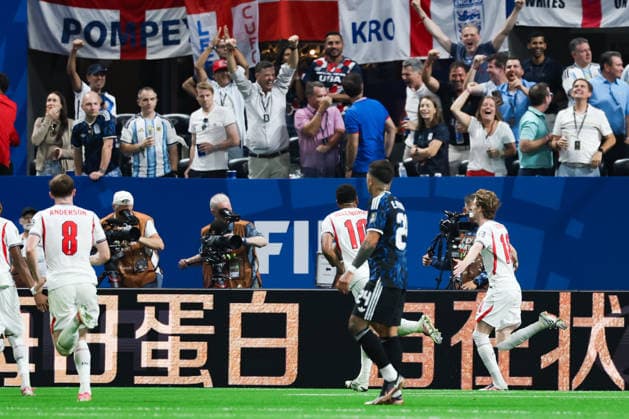 Anthony Gordon of England celebrates after scoring the team s first goal during a FIFA Men’s World Cup 2026 semi-final football match between England and Argentina at Atlanta Stadium, in Atlanta on July 15th 2026 (Photo by Leo Barrilari SPP)  Copyright: xLeoxBarrilari SPPx Sportspressphoto_SPR191486