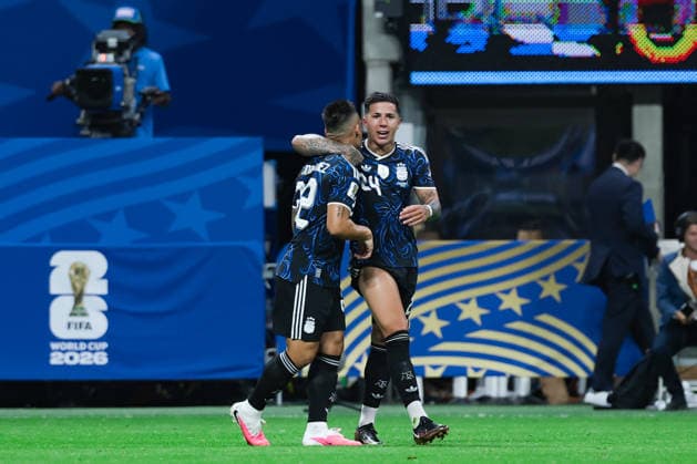 Lautaro Martinez of Argentina (L) and Enzo Fernandez of Argentina (R) celebrate the team s second goal during a FIFA Men’s World Cup 2026 semi-final football match between England and Argentina at Atlanta Stadium, in Atlanta on July 15th 2026 (Photo by Leo Barrilari SPP)  Copyright: xLeoxBarrilari SPPx Sportspressphoto_SPR191510